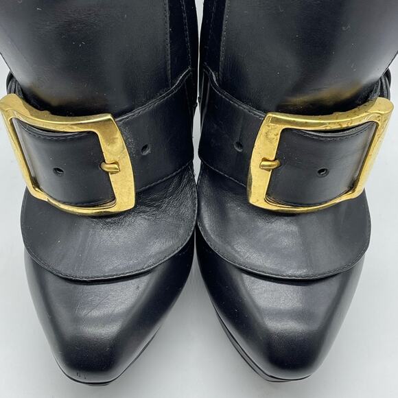 Alexander McQueen Black Leather Block Heel Buckle Ankle Boots Bootie SZ 36.5 6.5 - Picture 2 of 14
